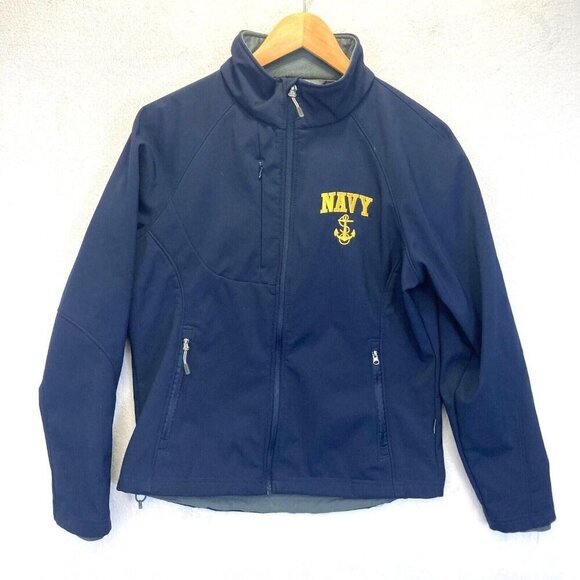 US NAVY Soft Shell Jacket Womens Medium M Fleece Full Zip Up Blue Landway - Picture 1 of 13